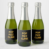 Pop Fizz Clink Moderne Typografie Neujahr Schaumweinetikett (Flaschen)