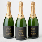 Pop Fizz Clink Moderne Typografie Neujahr Schaumweinetikett (Flaschen)
