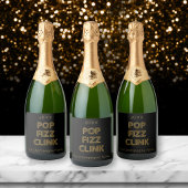 Pop Fizz Clink Moderne Typografie Neujahr Schaumweinetikett