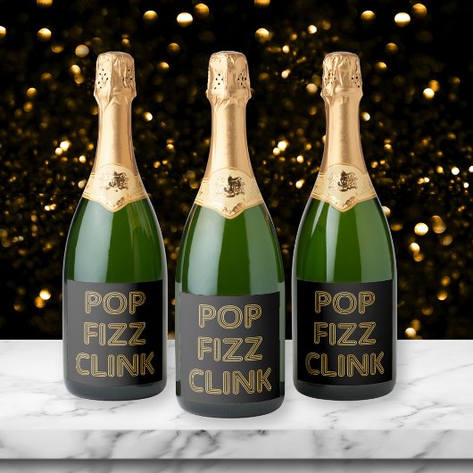 Pop Fizz Clink Moderne Typografie Neujahr Schaumweinetikett