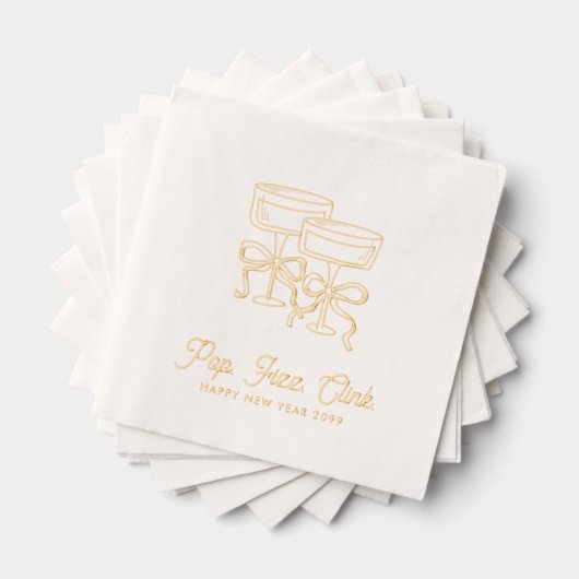 Pop Fizz Clink Personalisiert Happy Neujahr Napkin Servietten Mit Folie (Insitu (Gestapelt))