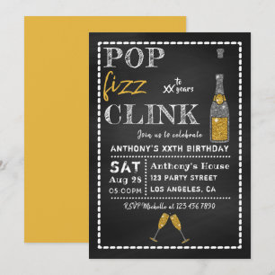 Pop Fizz Clink Schultafel Meilenstein Geburtstag Einladung