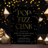 Pop Fizz Clink Schwarzes Gold Neujahrsfest Party Einladung