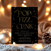 Pop Fizz Clink Schwarzes Gold Neujahrsfest Party Einladung