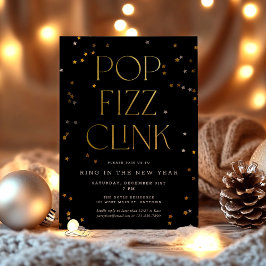 Pop Fizz Clink Schwarzes Gold Neujahrsfest Party Einladung