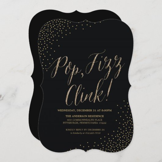 Pop, Fizz, Clink-Silvester-Party Einladung (Vorne/Hinten)
