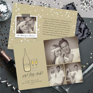 Pop Fizz Clink Stilvoll Gold Champagner Chic 3 Fot Feiertagskarte