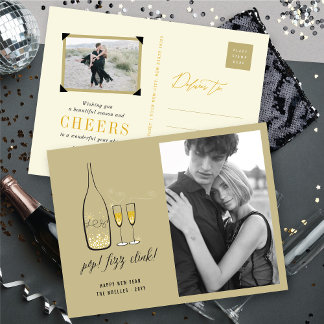 Pop Fizz Clink Stilvolles Foto mit Champagner-Chic Feiertagspostkarte