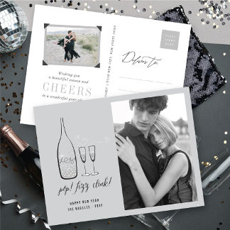 Pop Fizz Clink Stilvolles Foto mit Silberner Champ Feiertagspostkarte