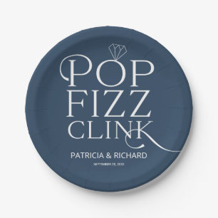 Pop Fizz Clink Verlobungsfeier Blau Pappteller