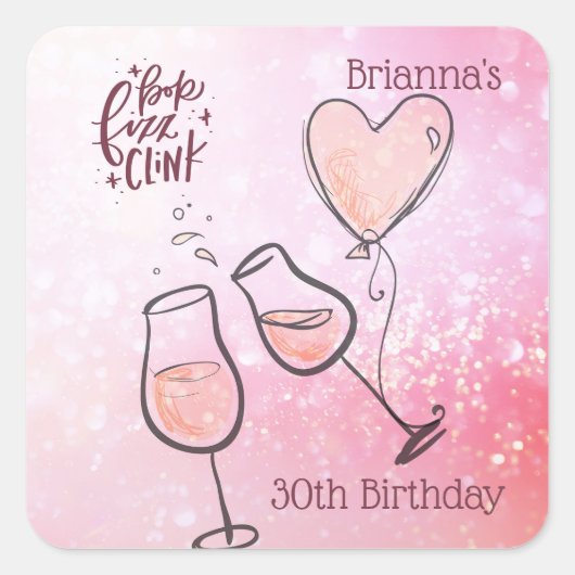 Pop Fizz Clink Weinglas Champagner Feier Quadratischer Aufkleber (Vorderseite)