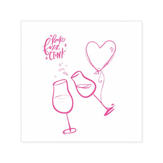 Pop Fizz Clink Wine Glasses Heart Balloon Permastempel (Design)