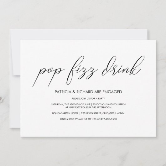 Pop Fizz Drink Minimalistische Engagement Party Einladung (Vorderseite)