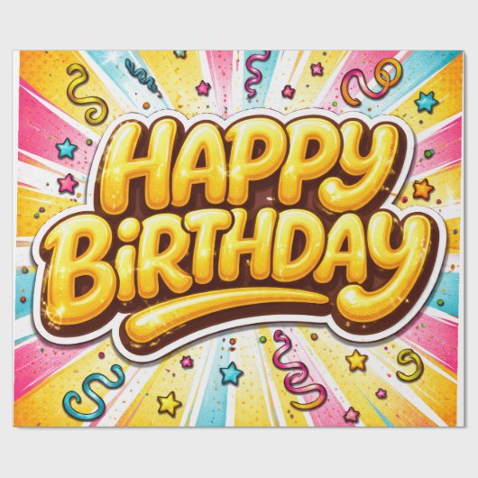 Pop Geburtstag — Bubble-Letter-Feier🎉 Geschenkpapier (Flach)