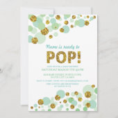 Pop Gender Reveal Baby Shower Mint Gold Einladung (Vorderseite)