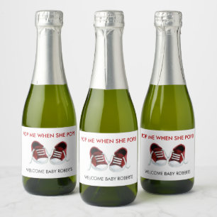 Pop ich wenn sie Pop, rote Baby-Turnschuhe Schaumweinetikett