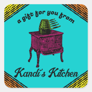 Pop in Farbe Kunst Vintager Ofen Etikett Quadratischer Aufkleber