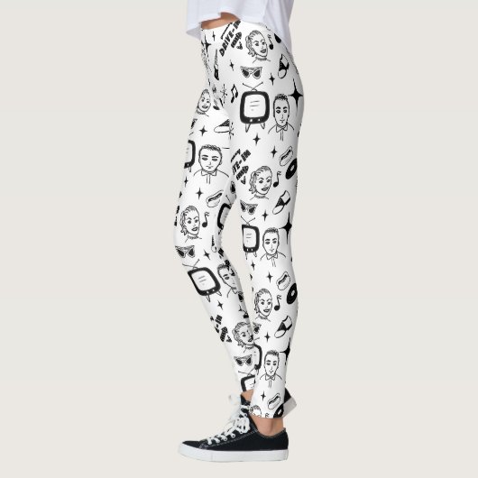 Pop in Schwarz und Weiß Nostalgisch Leggings (Links)