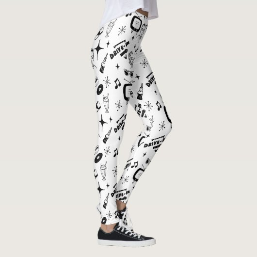 Pop in Schwarz und Weiß Nostalgisch Leggings (Rechts)