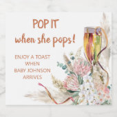 Pop It Baby Dusche Boho Pampas Gras Blüte Schaumweinetikett (Einzelnes Label)