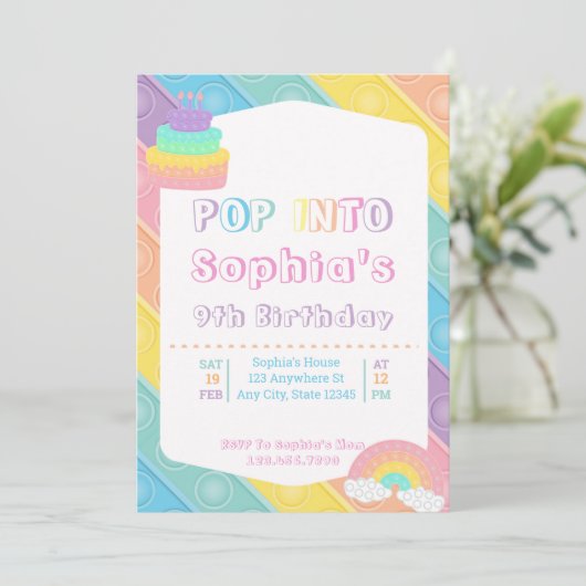 Pop It Birthday Party Pastell Pop Bubble Fidget Einladung (Stehend Vorderseite)