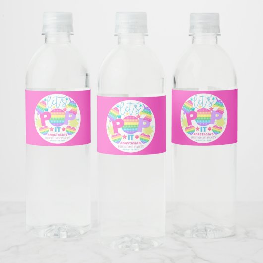 Pop It Birthday Party Personalisiert Pink Wasserflaschenetikett (Flaschen)