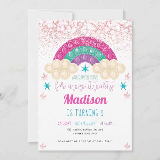 Pop It Birthday Party Rainbow Einladung (Vorderseite)