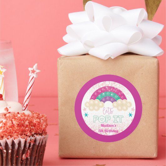 Pop It Birthday Party Rainbow Personalisiert Runder Aufkleber (Party)