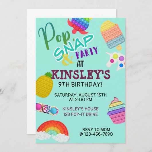 Pop It Bubble Fidget Toy Geburtstag (Vorne/Hinten)