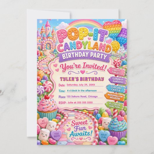 Pop-It Candyland Geburtstagsfeier Einladung (Vorderseite)