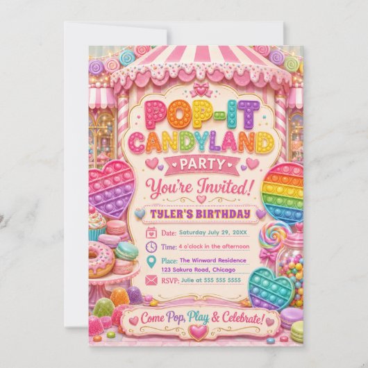 Pop-It Candyland Geburtstagsfeier Einladung (Vorderseite)