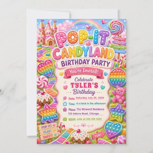 Pop-It Candyland Geburtstagsfeier Einladung (Vorderseite)