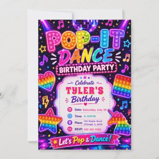 Pop It Disco Geburtstagsfeier Einladung (Vorderseite)