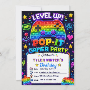 Pop It Gamer Party Geburtstagsfeier Einladung