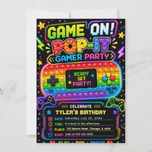 Pop It Gamer Party Geburtstagsfeier Einladung