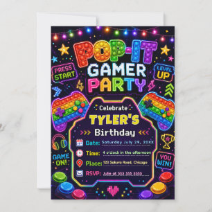 Pop It Gamer Party Geburtstagsfeier Einladung