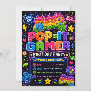 Pop It Gamer Party Geburtstagsfeier Einladung