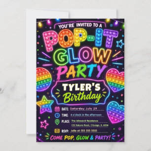Pop It Glow Geburtstagsfeier Einladung