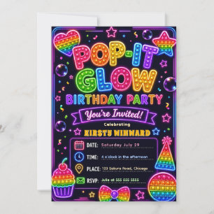 Pop It Glow Party Geburtstagsfeier Einladung