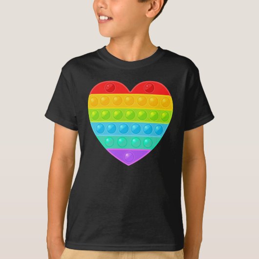 Pop It Herz farbenfroher Regenbogen T-Shirt (Vorderseite)