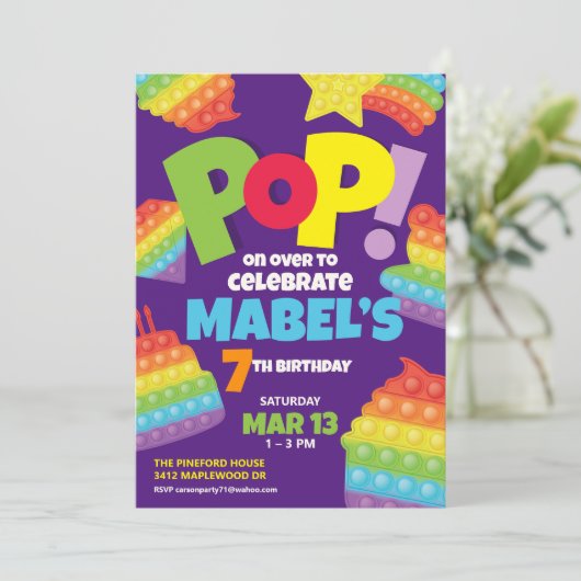 Pop It! | Invitation Birthday Einladung (Stehend Vorderseite)