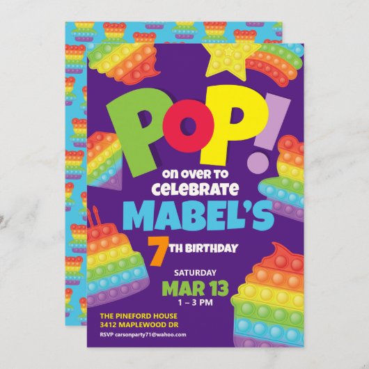 Pop It! | Invitation Birthday Einladung (Vorne/Hinten)