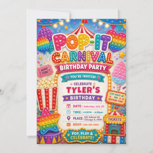 Pop-It-Karneval-Geburtstagsfeier Einladung