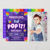 Pop it Neon Glow Kindergeburtstag Party Foto Einladung (Vorne/Hinten)