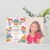 Pop it Party Fidget Birthday Pink Gold Foto Einladung (Stehend Vorderseite)