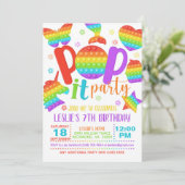 Pop It Party Geburtstagseinladung - Regenbogen Einladung (Stehend Vorderseite)