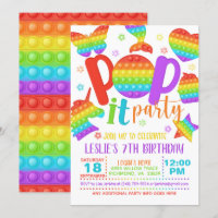 Pop It Party Geburtstagseinladung - Regenbogen