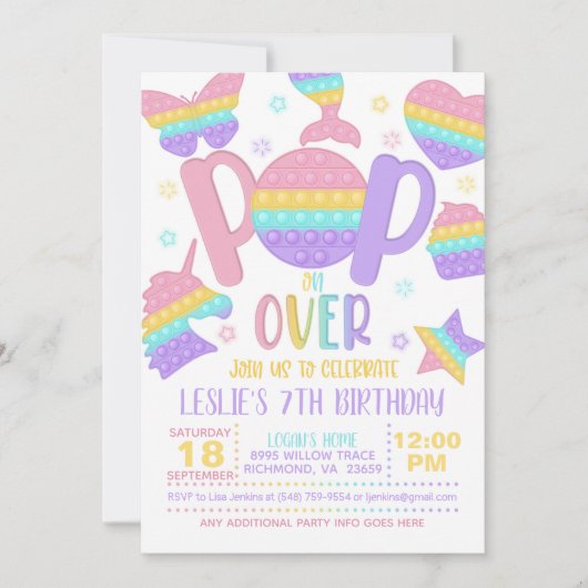 Pop It Pop on over Party Einladung - Pastell (Vorderseite)
