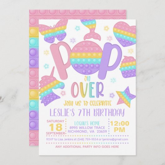 Pop It Pop on over Party Einladung - Pastell (Vorne/Hinten)