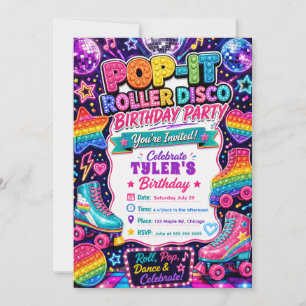 Pop It Roller Disco Geburtstagsfeier Einladung